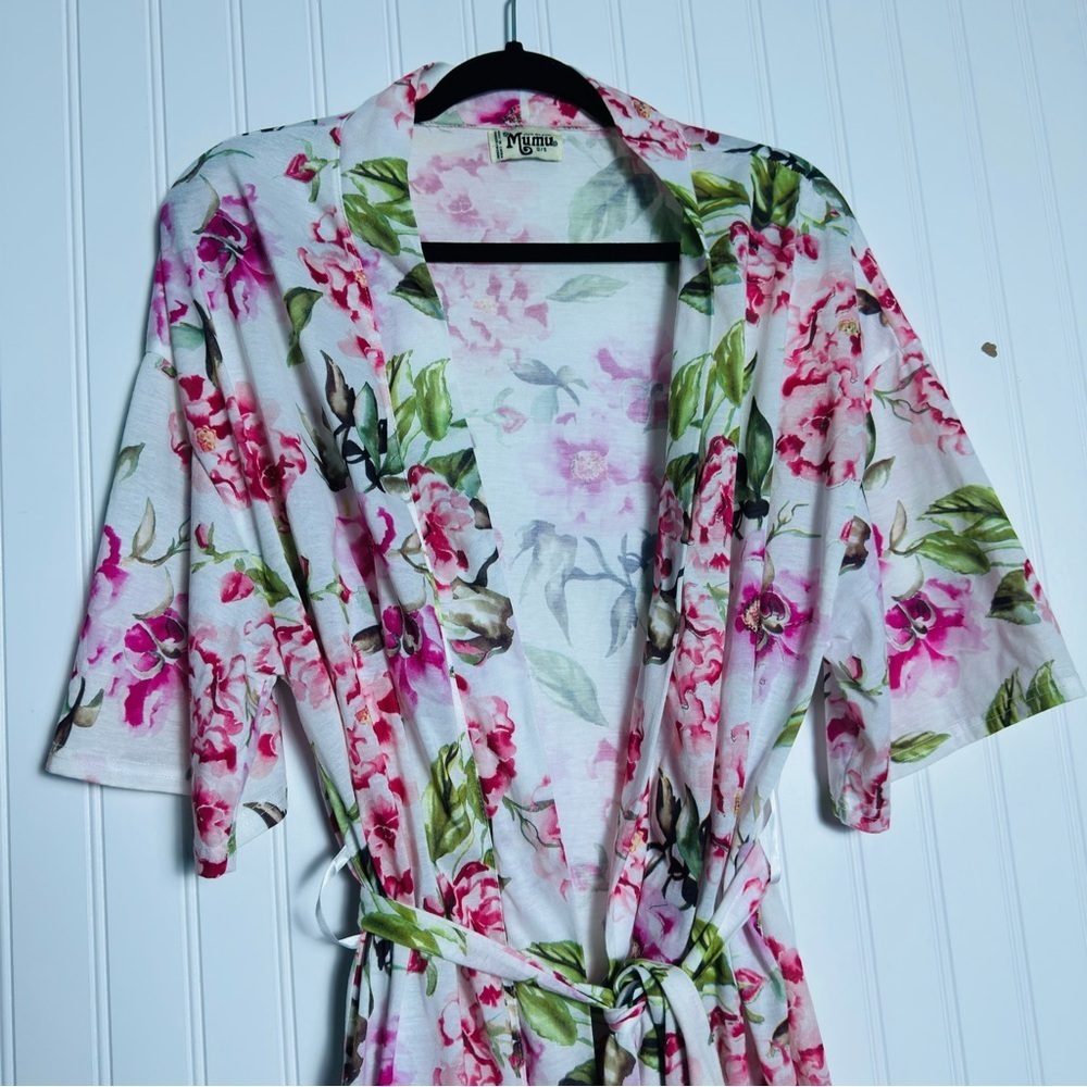 ANTHROPOLOGIE SHOW ME YOUR MUMU STRETCH BOHO WHITE PINK FLORAL SHORT ROBE OSFM - Picture 4 of 10